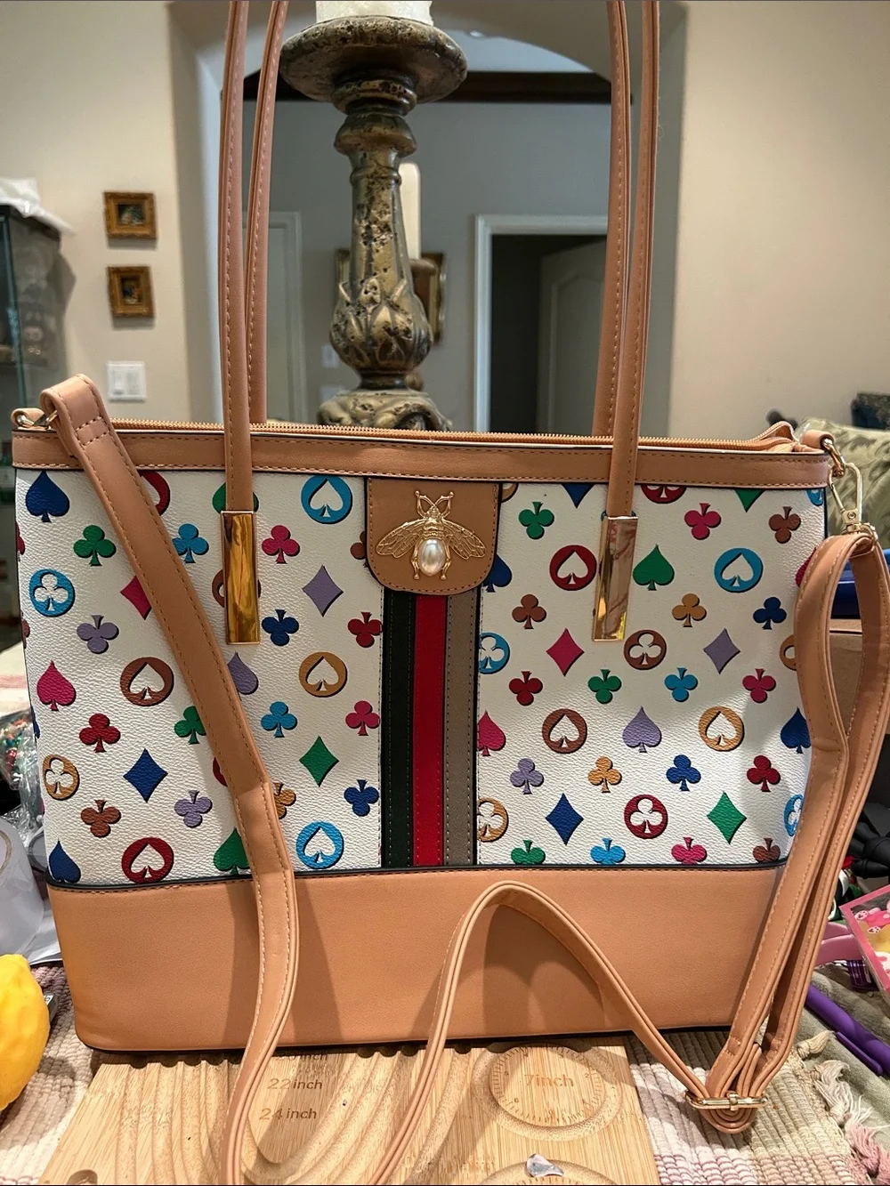 Tan Multi-Color Patterned Women’s Tote Bag (no brand)
